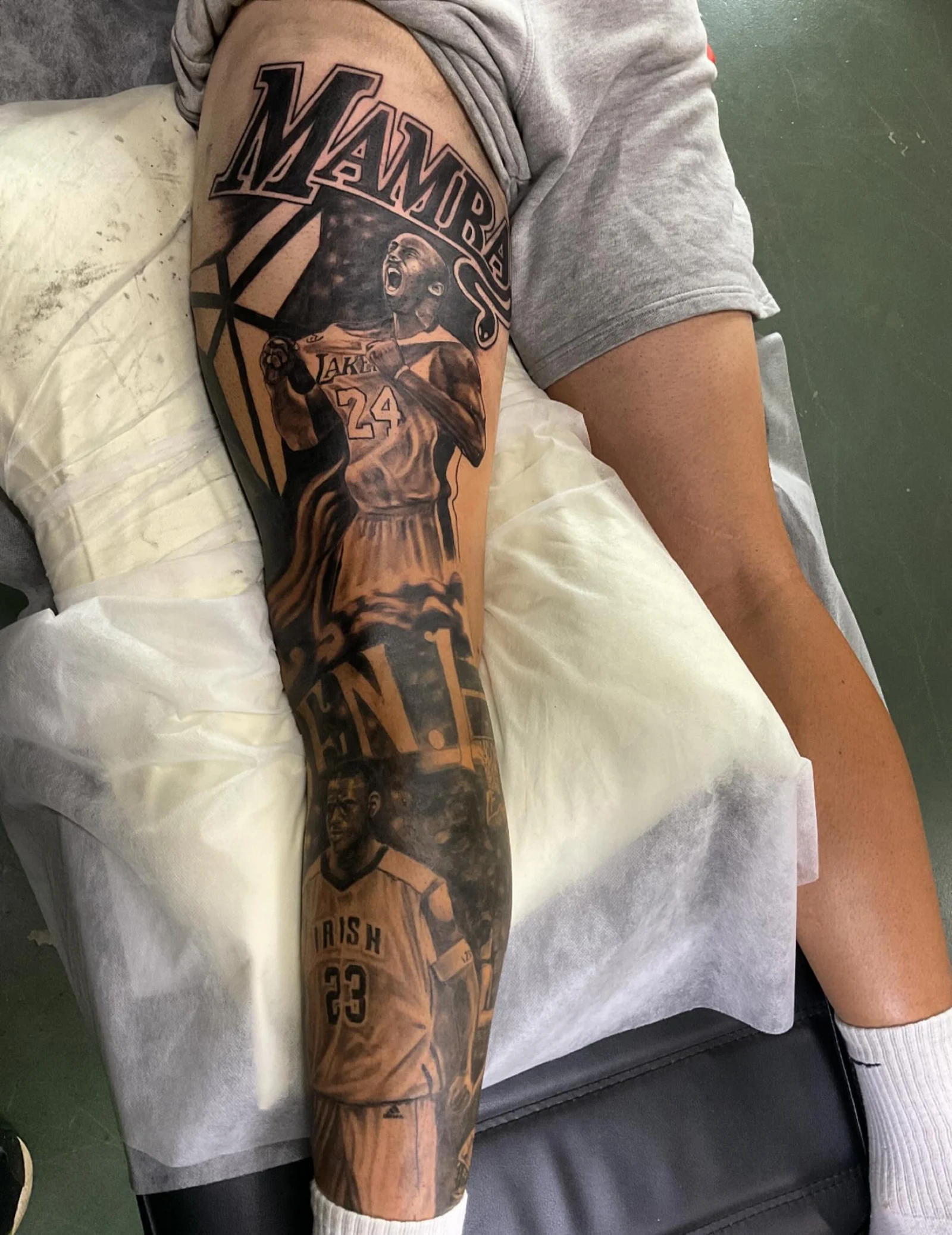 Kobe Bryant Mamba black and grey portrait leg sleeve